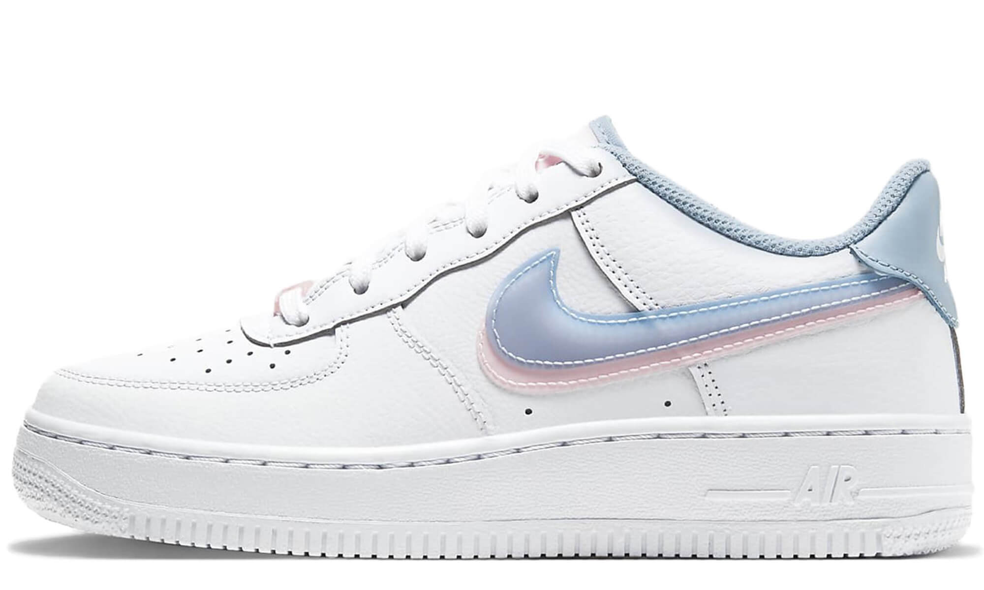 NIKE AIR FORCE 1 '07 LV8 (GS) DOUBLE SWOOSH- WHITE/ICE BLUE-LIGHT